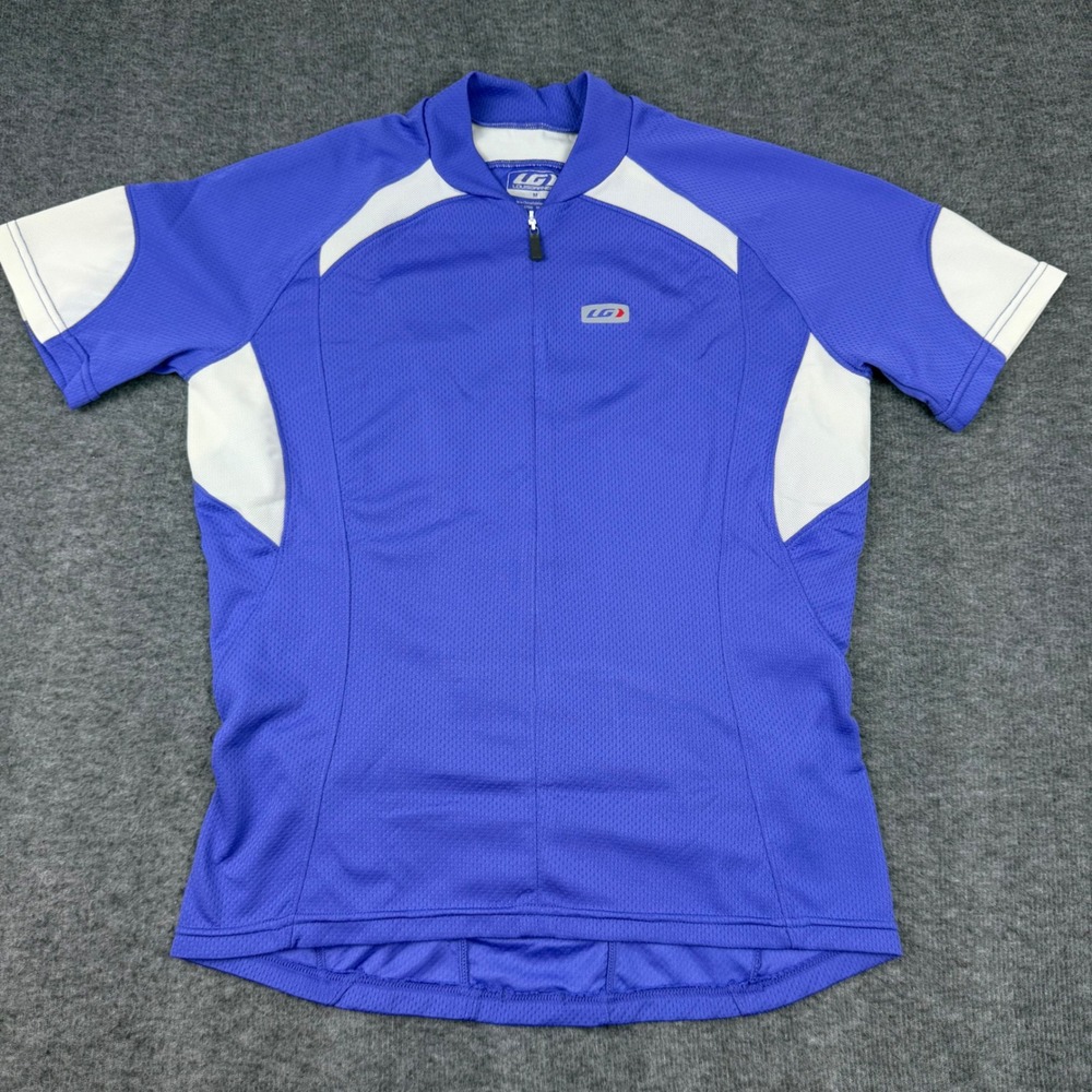 Louis Garneau Cycling Jersey Women Medium Blue White Short Sleeve Full Zip B11